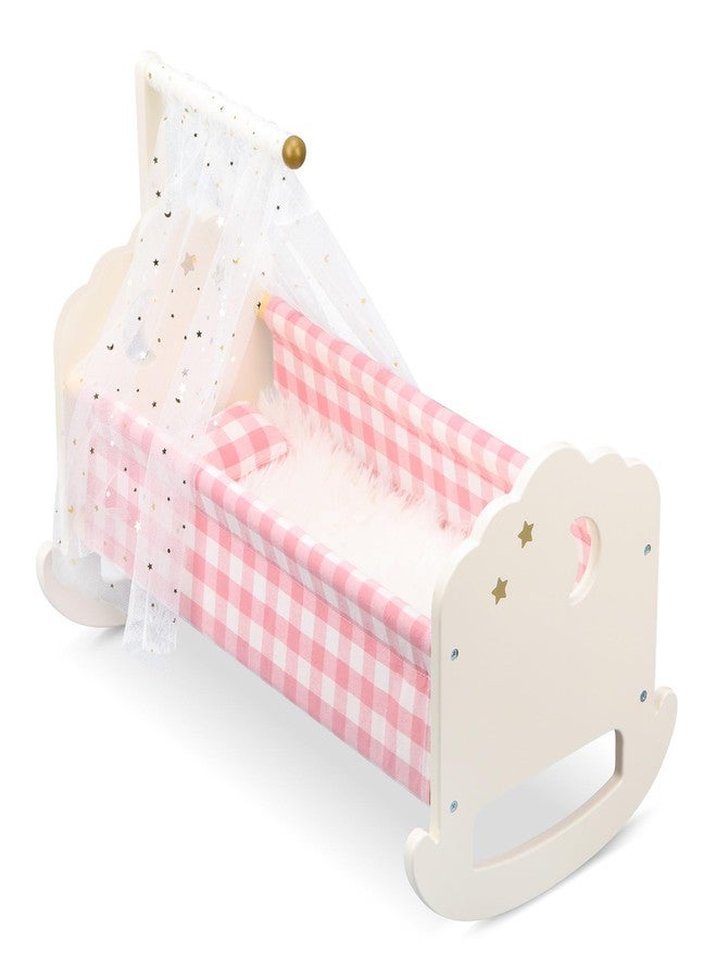 Pithfor Wooden Baby Doll Crib Set, Baby Doll Bed Toys for 18 Inch Dolls, with Bedding and Canopy, Baby Doll Furniture Accessories - Image 1